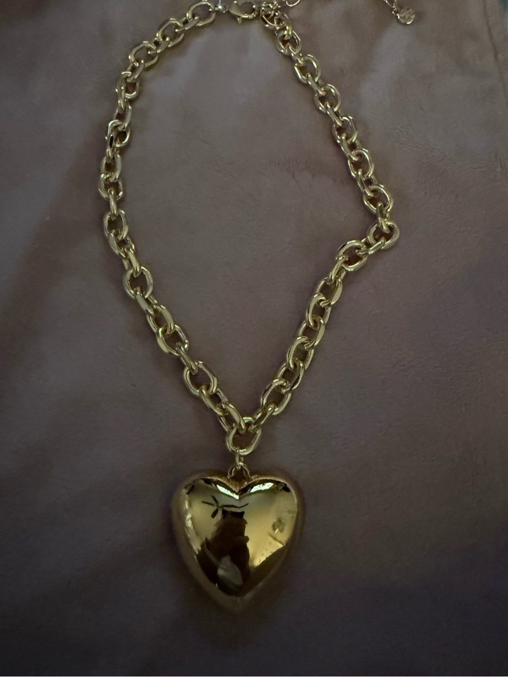 14 k Gold over silver beautiful 😻 puffy Heart Pendant Chain Necklace - Women's